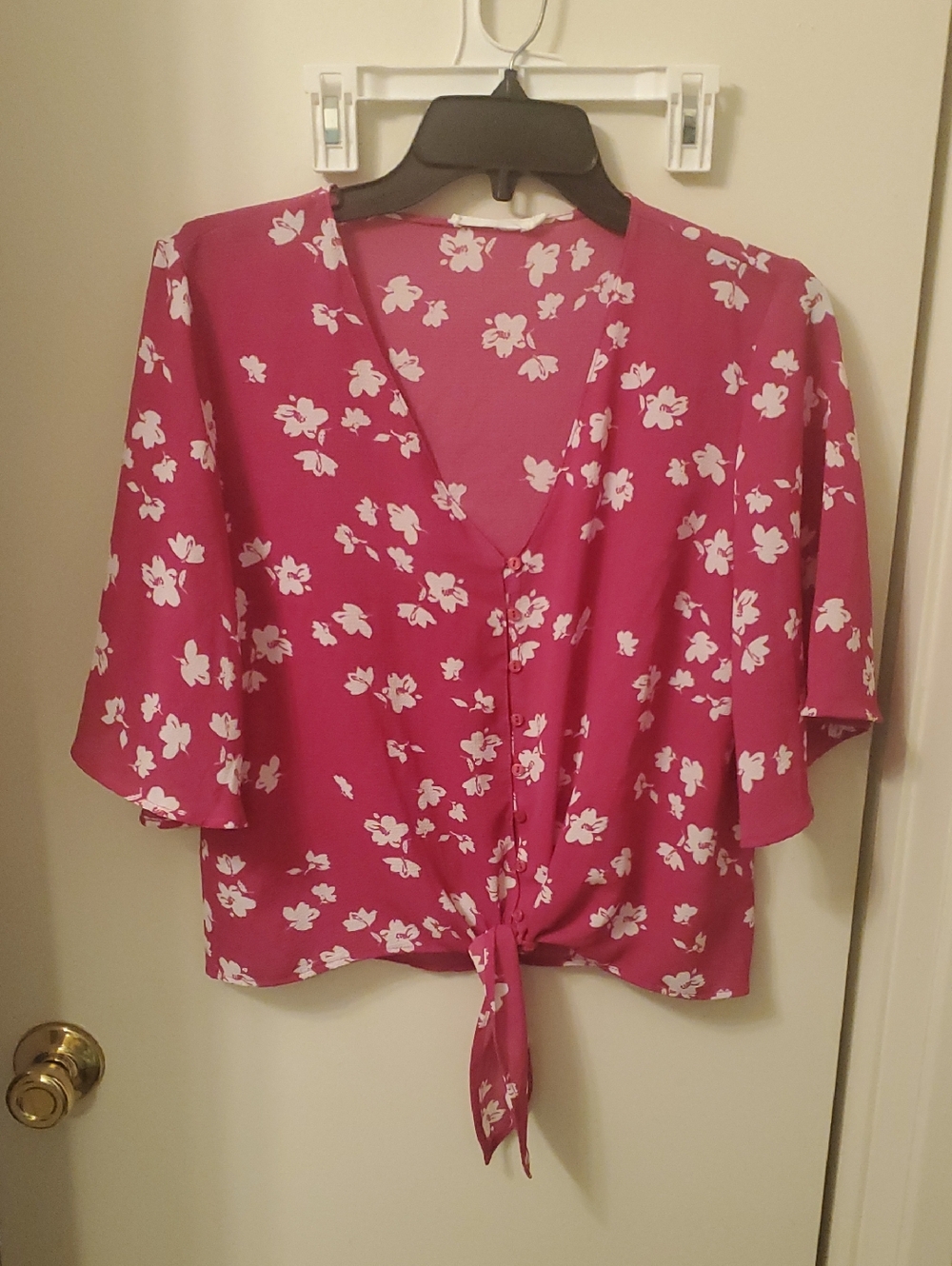 Lush Pink Floral Tie-Front Blouse
